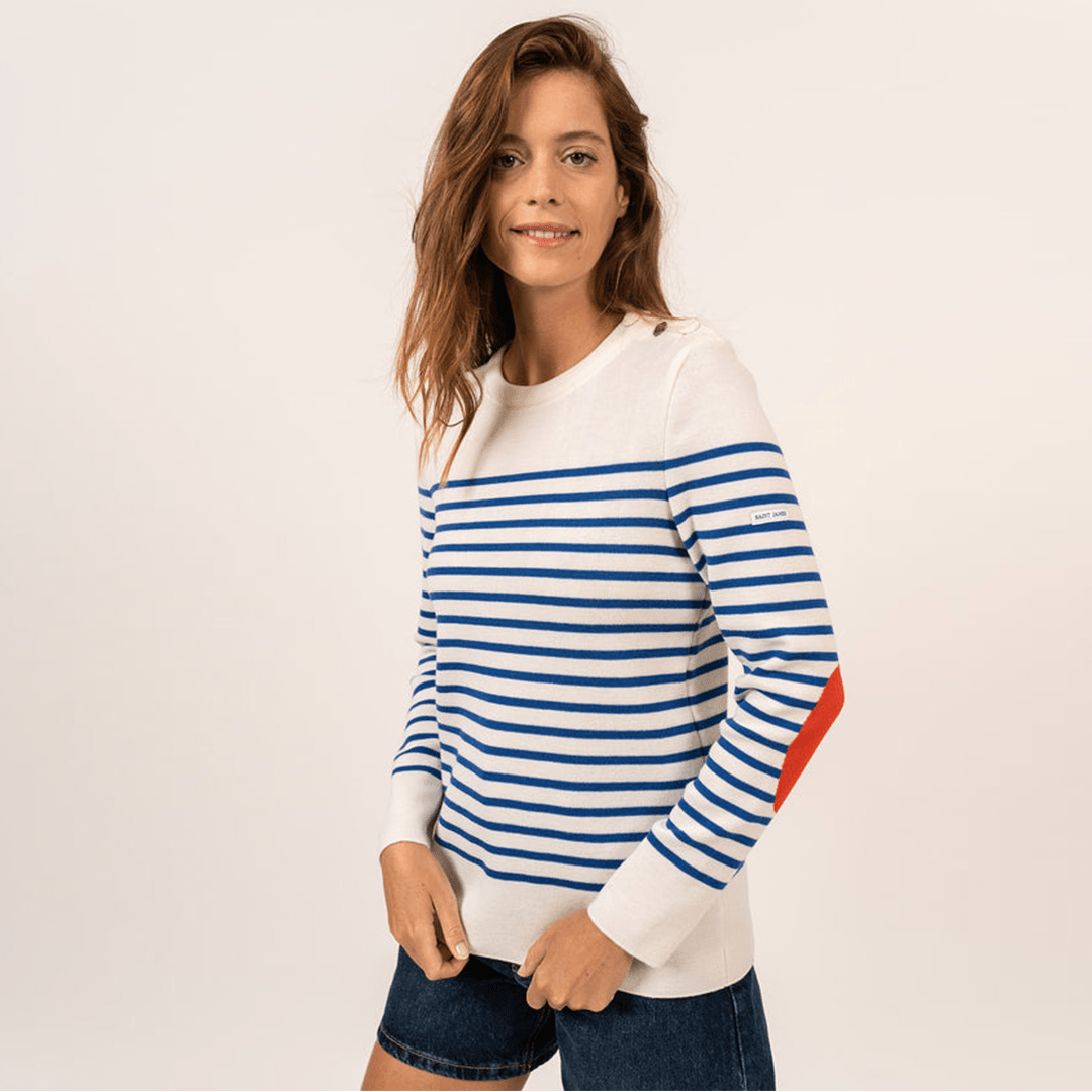 SAINTJAMES Pull Hiver Bregançon R Pop Y Navy/Blanc/Tuli - Pull Homme Femme Chaud Et Élégant